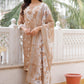 Vaasva Women Brown Linen Kurta Embroidered Kurta Set With Solid Pants & Dupatta | Swadesiicart