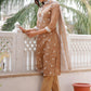 Vaasva Women Brown Linen Kurta Embroidered Kurta Set With Solid Pants & Dupatta | Swadesiicart