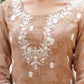 Vaasva Women Brown Linen Kurta Embroidered Kurta Set With Solid Pants & Dupatta | Swadesiicart