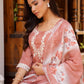 Vaasva Women Pink Linen Kurta Embroidered Kurta Set With Solid Pants & Dupatta | Swadesiicart