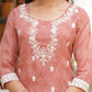 Vaasva Women Pink Linen Kurta Embroidered Kurta Set With Solid Pants & Dupatta | Swadesiicart