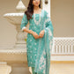 Vaasva Women Green Linen Kurta Embroidered Kurta Set With Solid Pants & Dupatta | Swadesiicart