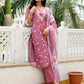 Vaasva Women Mangenta Linen Kurta Embroidered Kurta Set With Solid Pants & Dupatta | Swadesiicart