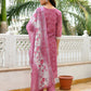 Vaasva Women Mangenta Linen Kurta Embroidered Kurta Set With Solid Pants & Dupatta | Swadesiicart