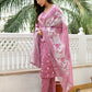 Vaasva Women Mangenta Linen Kurta Embroidered Kurta Set With Solid Pants & Dupatta | Swadesiicart