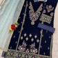 Anaita Teal Heavy Velvet Suit With Embroidery Work