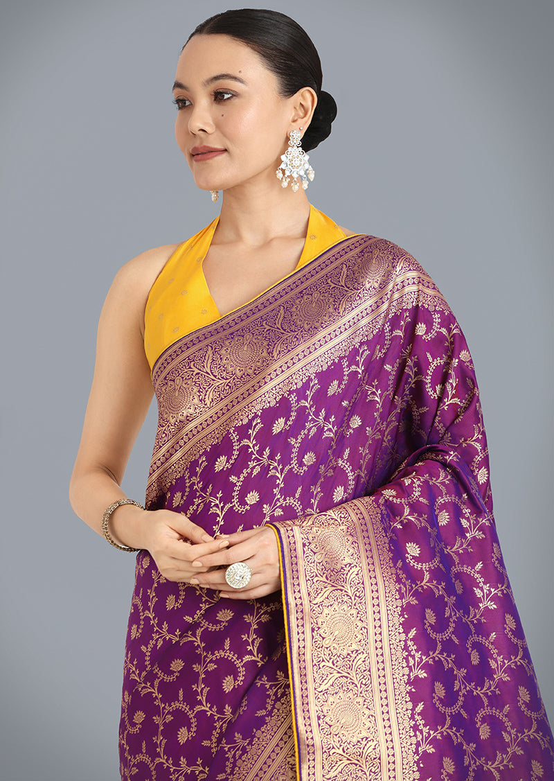 Monjolika Fashion Purple Color Banarasi Silk Wedding Collection Saree | Swadesiicart