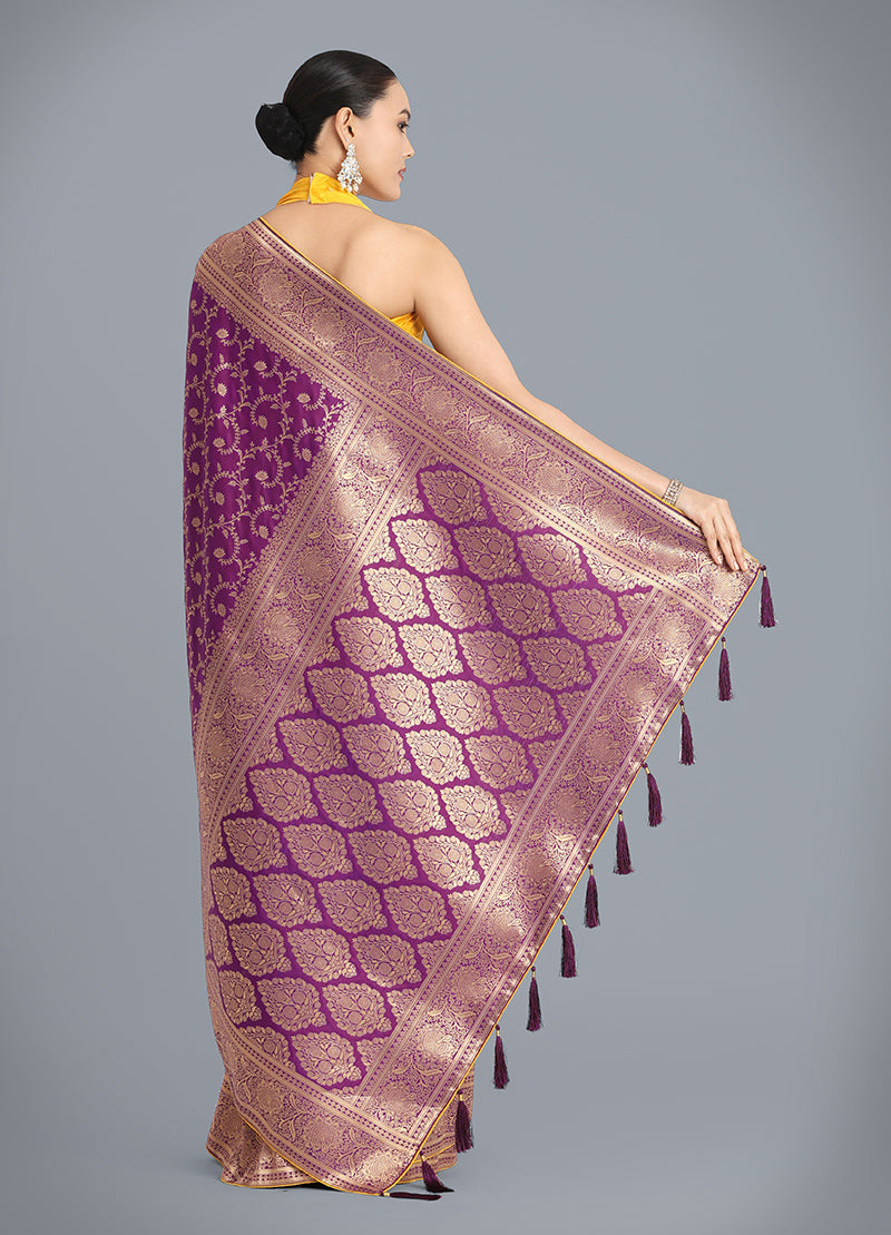 Monjolika Fashion Purple Color Banarasi Silk Wedding Collection Saree | Swadesiicart