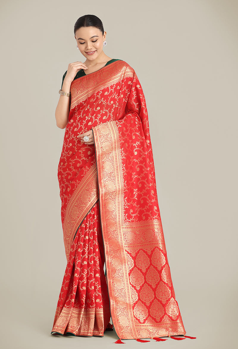 Monjolika Fashion Red Color Banarasi Silk Wedding Collection Saree | Swadesiicart