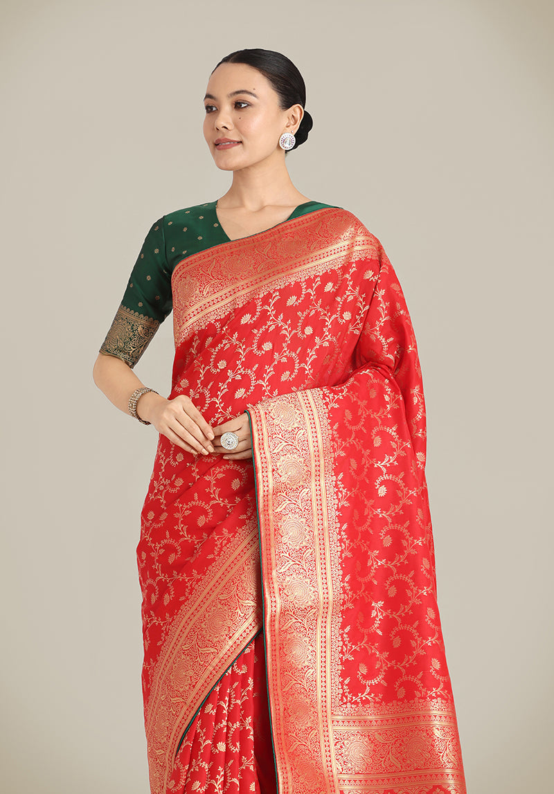Monjolika Fashion Red Color Banarasi Silk Wedding Collection Saree | Swadesiicart