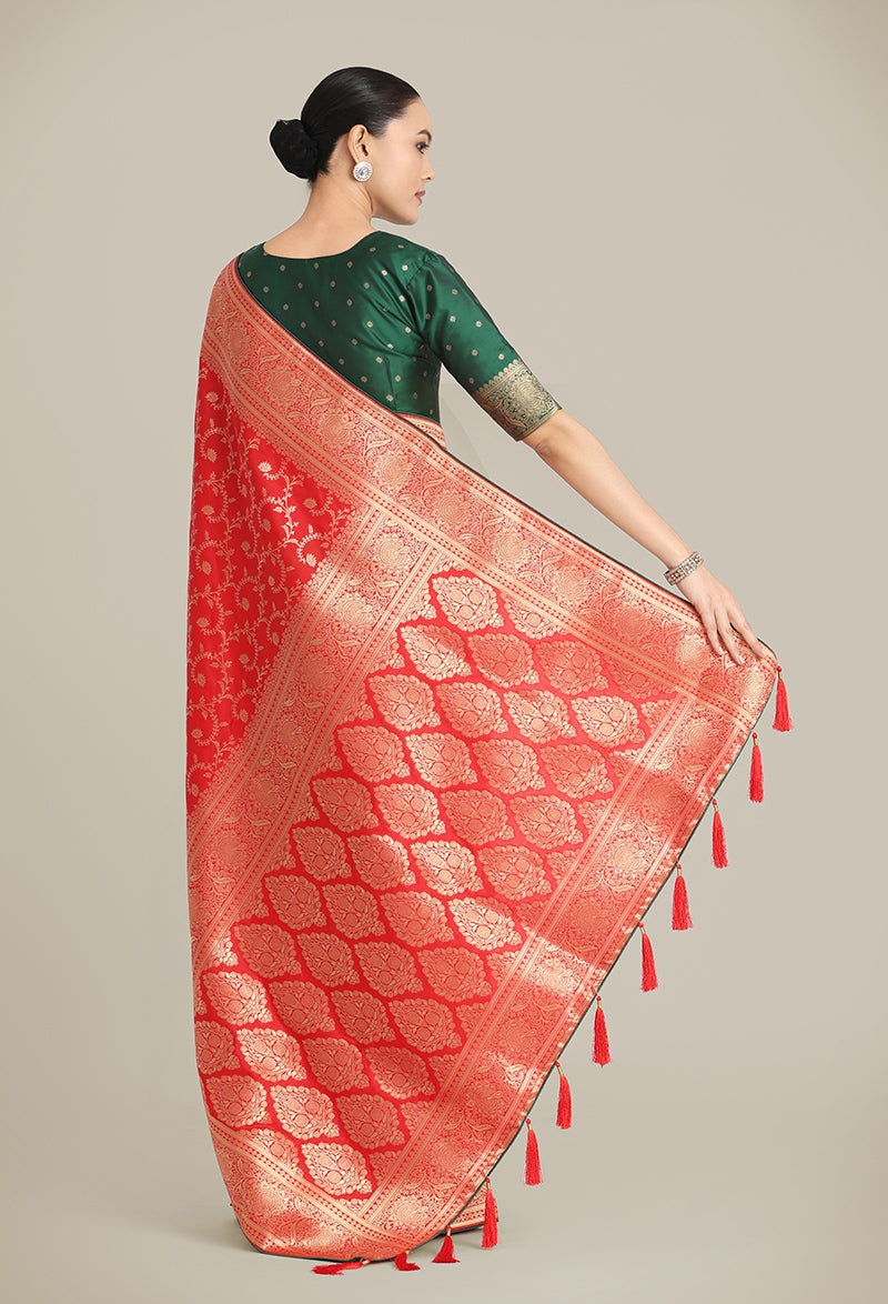 Monjolika Fashion Red Color Banarasi Silk Wedding Collection Saree | Swadesiicart