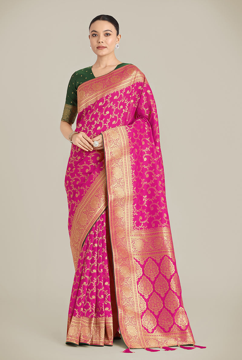 Monjolika Fashion Rani Pink Color Banarasi Silk Wedding Collection Saree | Swadesiicart
