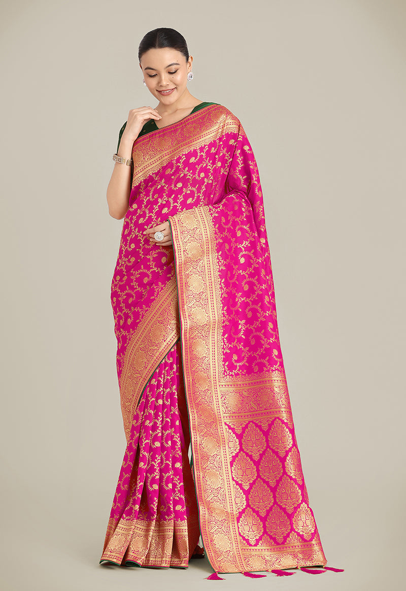 Monjolika Fashion Rani Pink Color Banarasi Silk Wedding Collection Saree | Swadesiicart