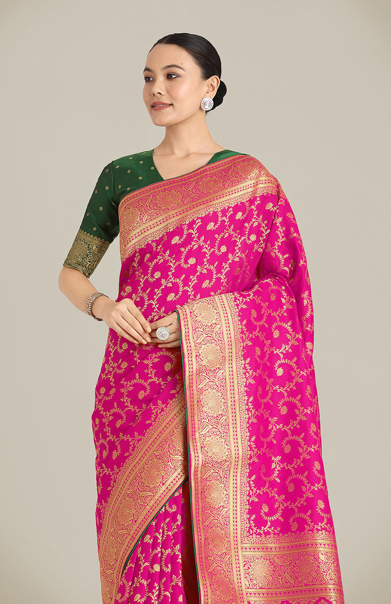 Monjolika Fashion Rani Pink Color Banarasi Silk Wedding Collection Saree | Swadesiicart