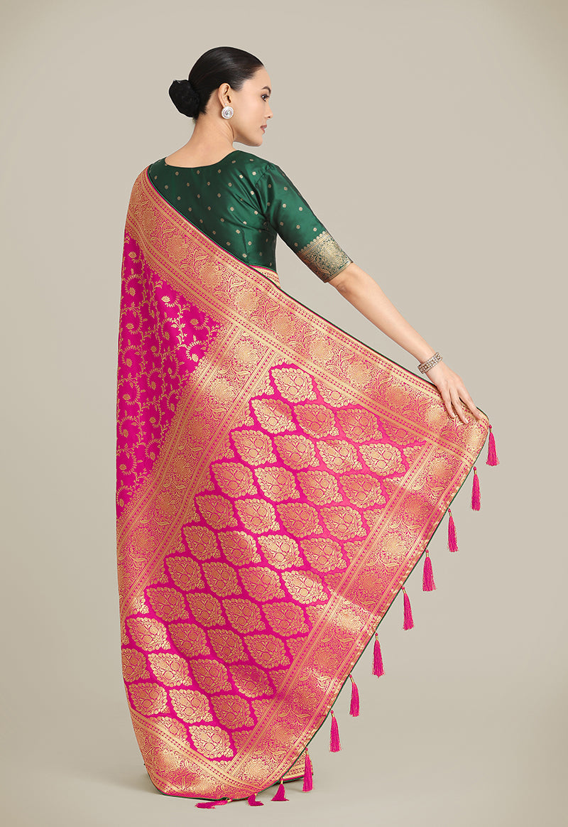 Monjolika Fashion Rani Pink Color Banarasi Silk Wedding Collection Saree | Swadesiicart