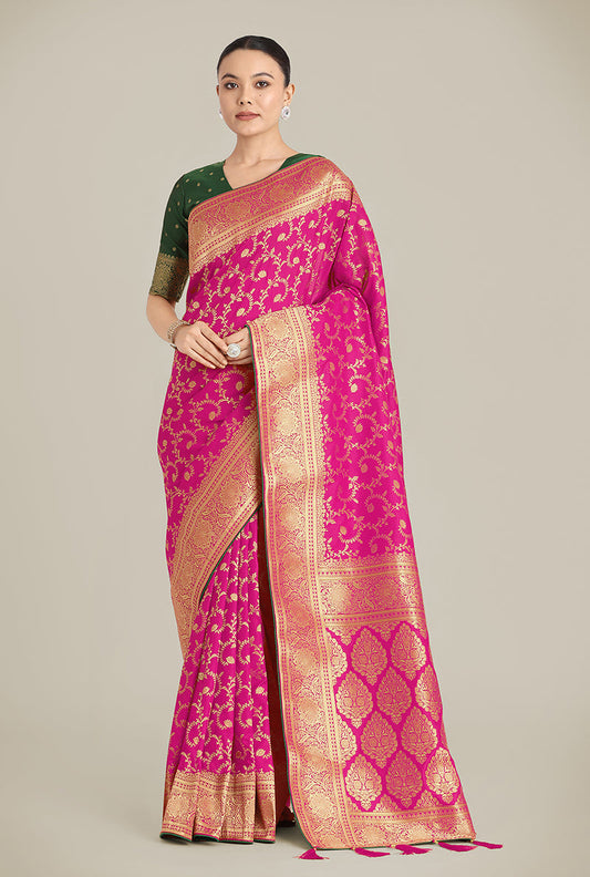 Monjolika Fashion Rani Pink Color Banarasi Silk Wedding Collection Saree | Swadesiicart