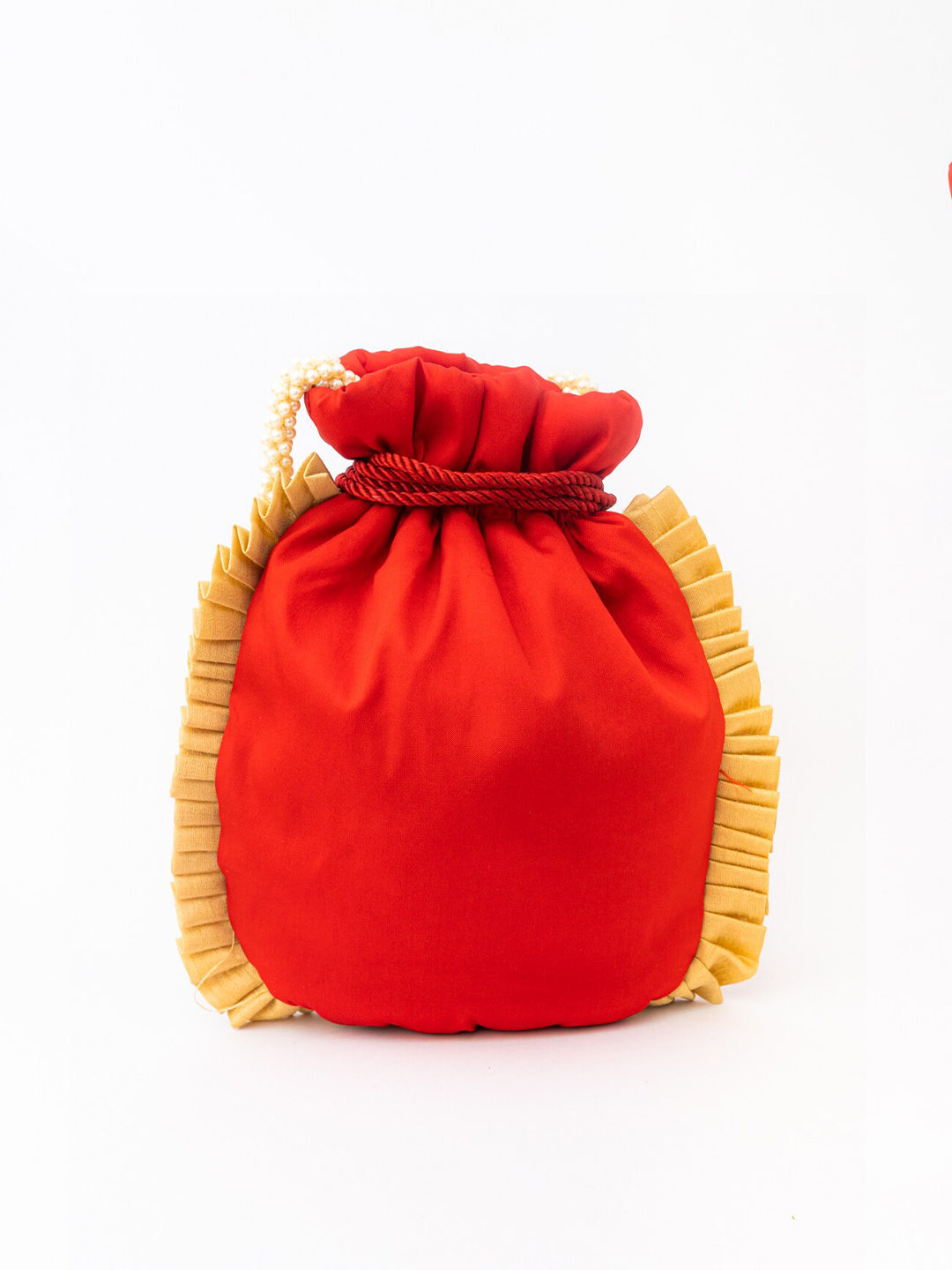NR By Nidhi Rathi Red & White SHRINATHJI Embroidered Potli Clutch - Swadesiicart