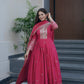 Lorenvalley Fashion Gajari Pink Shimmer Silk Embroidery Sequins Work Anarkali Gown with Dupatta | Swadesiicart