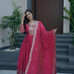 Lorenvalley Fashion Gajari Pink Shimmer Silk Embroidery Sequins Work Anarkali Gown with Dupatta | Swadesiicart