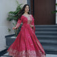 Lorenvalley Fashion Gajari Pink Shimmer Silk Embroidery Sequins Work Anarkali Gown with Dupatta | Swadesiicart