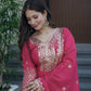 Lorenvalley Fashion Gajari Pink Shimmer Silk Embroidery Sequins Work Anarkali Gown with Dupatta | Swadesiicart
