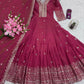 Lorenvalley Fashion Gajari Pink Shimmer Silk Embroidery Sequins Work Anarkali Gown with Dupatta | Swadesiicart