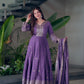 Lorenvalley Fashion Lavender Shimmer Silk Embroidery Sequins Work Anarkali Gown with Dupatta | Swadesiicart