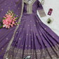 Lorenvalley Fashion Lavender Shimmer Silk Embroidery Sequins Work Anarkali Gown with Dupatta | Swadesiicart
