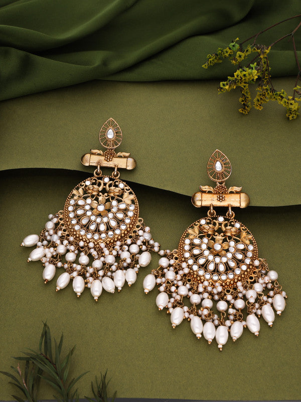 Tehzeeb Creations Modern White Opal And Silver Chandelier Drop Earrings For Woman | Swadesiicart