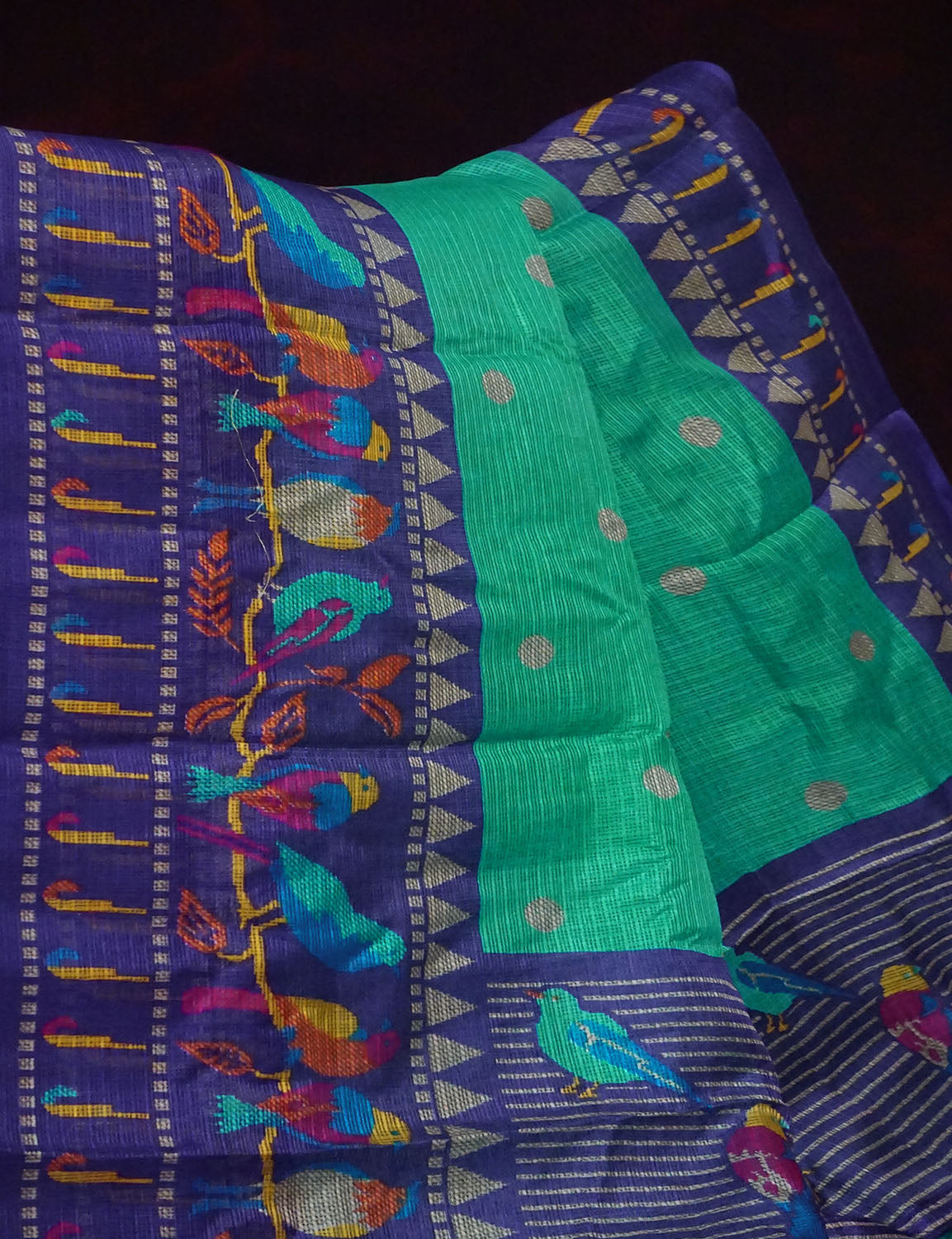Rama Green With Contrast Navy Blue Printed Semi Soft Silk Saree By Gayathri Reddy Designer Studio | Swadesiicart
