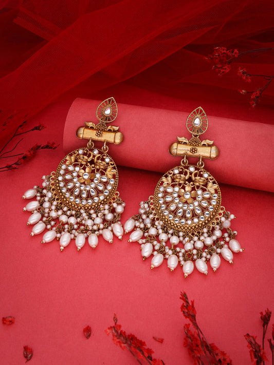 Tehzeeb Creations Modern White Opal And Silver Chandelier Drop Earrings For Woman | Swadesiicart