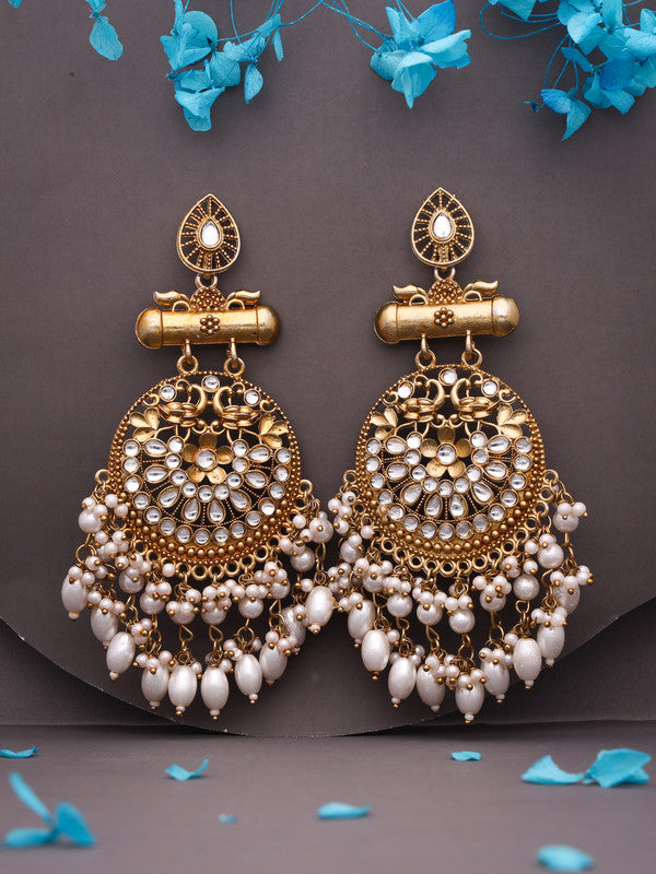 Tehzeeb Creations Modern White Opal And Silver Chandelier Drop Earrings For Woman | Swadesiicart