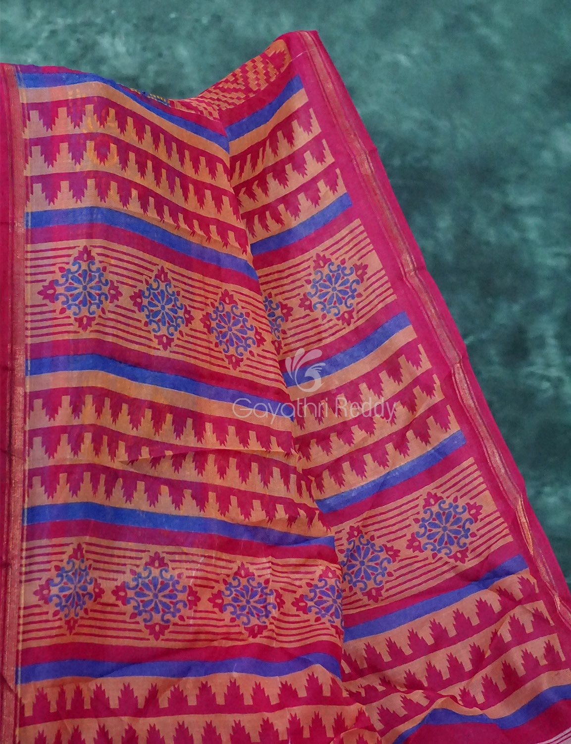 Light Orange And Pink Colour Printed Semi Chanderi Saree By Gayathri Reddy Designer Studio | Swadesiicart