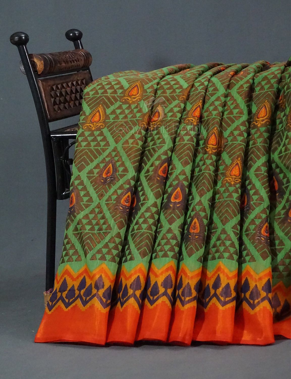 Mehendi Green Colour With Orange Blouse Cotton Brasso Saree By Gayathri Reddy Designer Studio | Swadesiicart