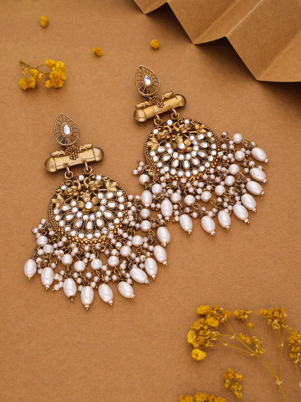 Tehzeeb Creations Modern White Opal And Silver Chandelier Drop Earrings For Woman | Swadesiicart