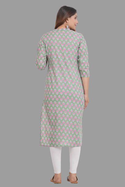 House of RP Women's Green Cotton Floral Print Straight Kurta | Swadesiicart