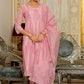 Vaasva Women Pink Chanderi Block Printed Embroidered Kurta Set With Solid Pants & Dupatta | Swadesiicart