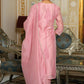 Vaasva Women Pink Chanderi Block Printed Embroidered Kurta Set With Solid Pants & Dupatta | Swadesiicart