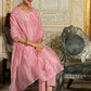 Vaasva Women Pink Chanderi Block Printed Embroidered Kurta Set With Solid Pants & Dupatta | Swadesiicart