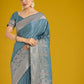 Monjolika Fashion Dusty Cyan Weaving Banarasi Satin Silk Trendy Saree For Festival | Swadesiicart