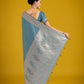Monjolika Fashion Dusty Cyan Weaving Banarasi Satin Silk Trendy Saree For Festival | Swadesiicart