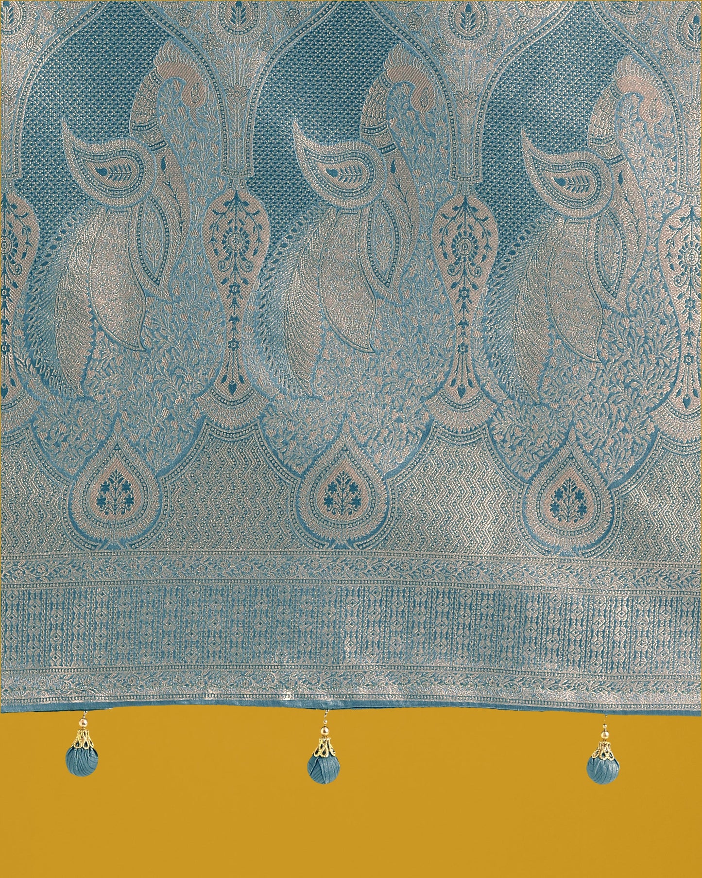 Monjolika Fashion Dusty Cyan Weaving Banarasi Satin Silk Trendy Saree For Festival | Swadesiicart