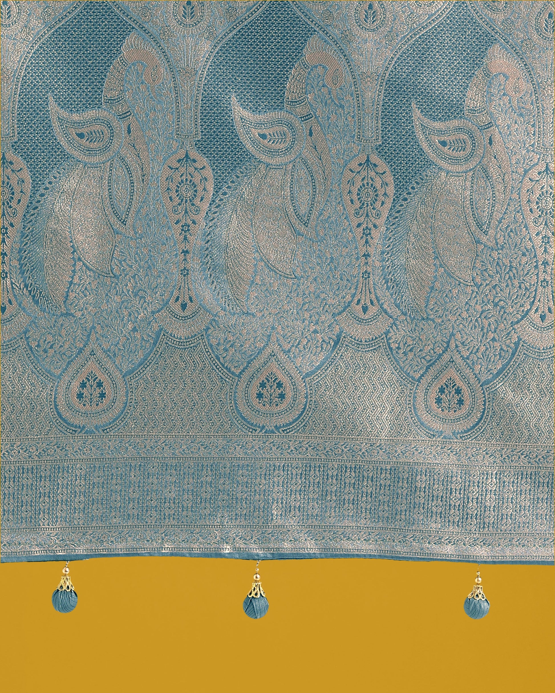 Monjolika Fashion Dusty Cyan Weaving Banarasi Satin Silk Trendy Saree For Festival | Swadesiicart