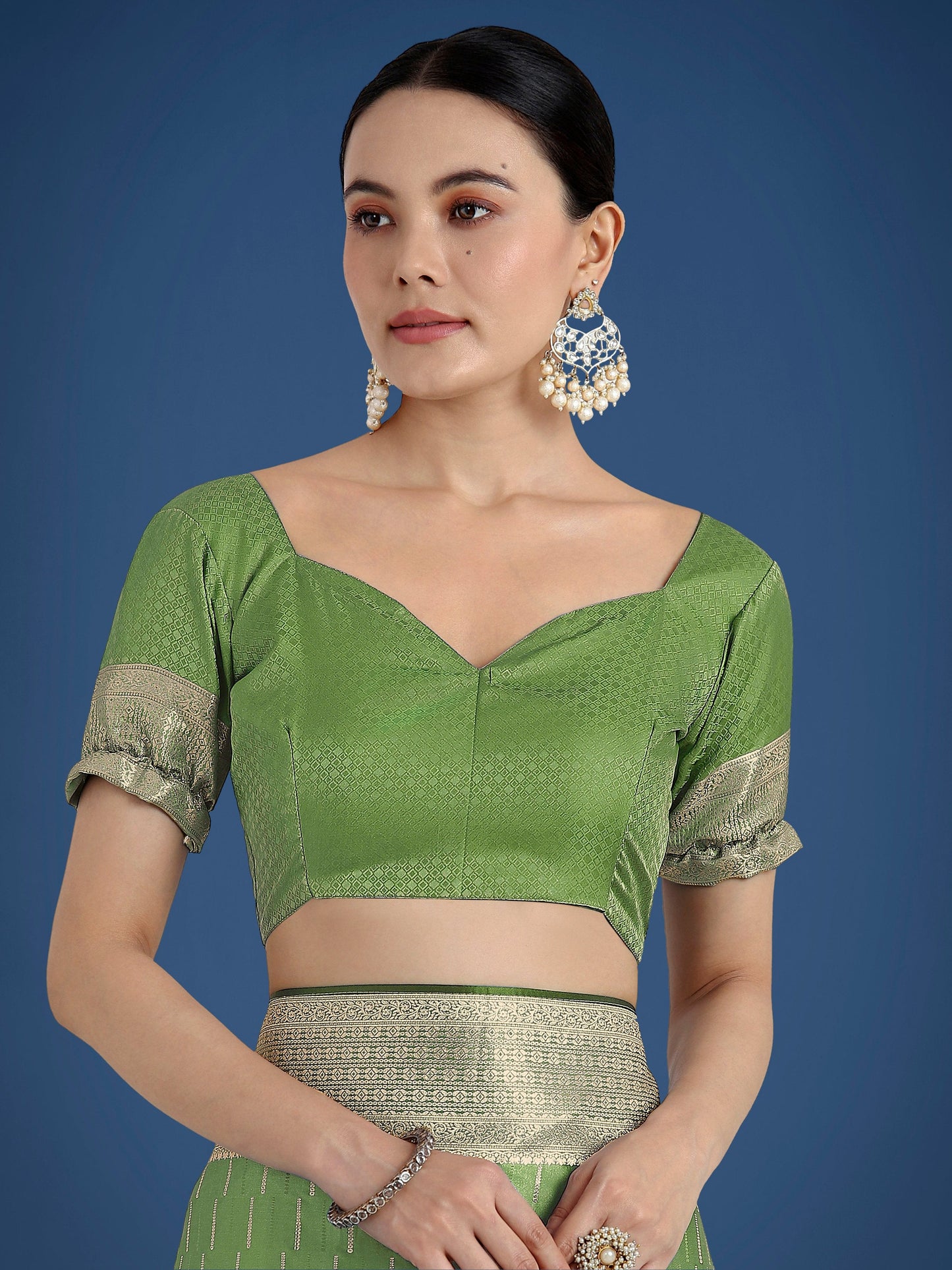 Monjolika Fashion Dusty Green Weaving Banarasi Satin Silk Trendy Saree For Festival | Swadesiicart