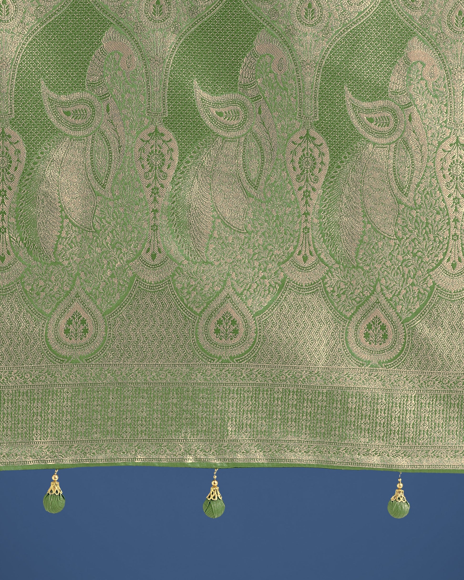 Monjolika Fashion Dusty Green Weaving Banarasi Satin Silk Trendy Saree For Festival | Swadesiicart