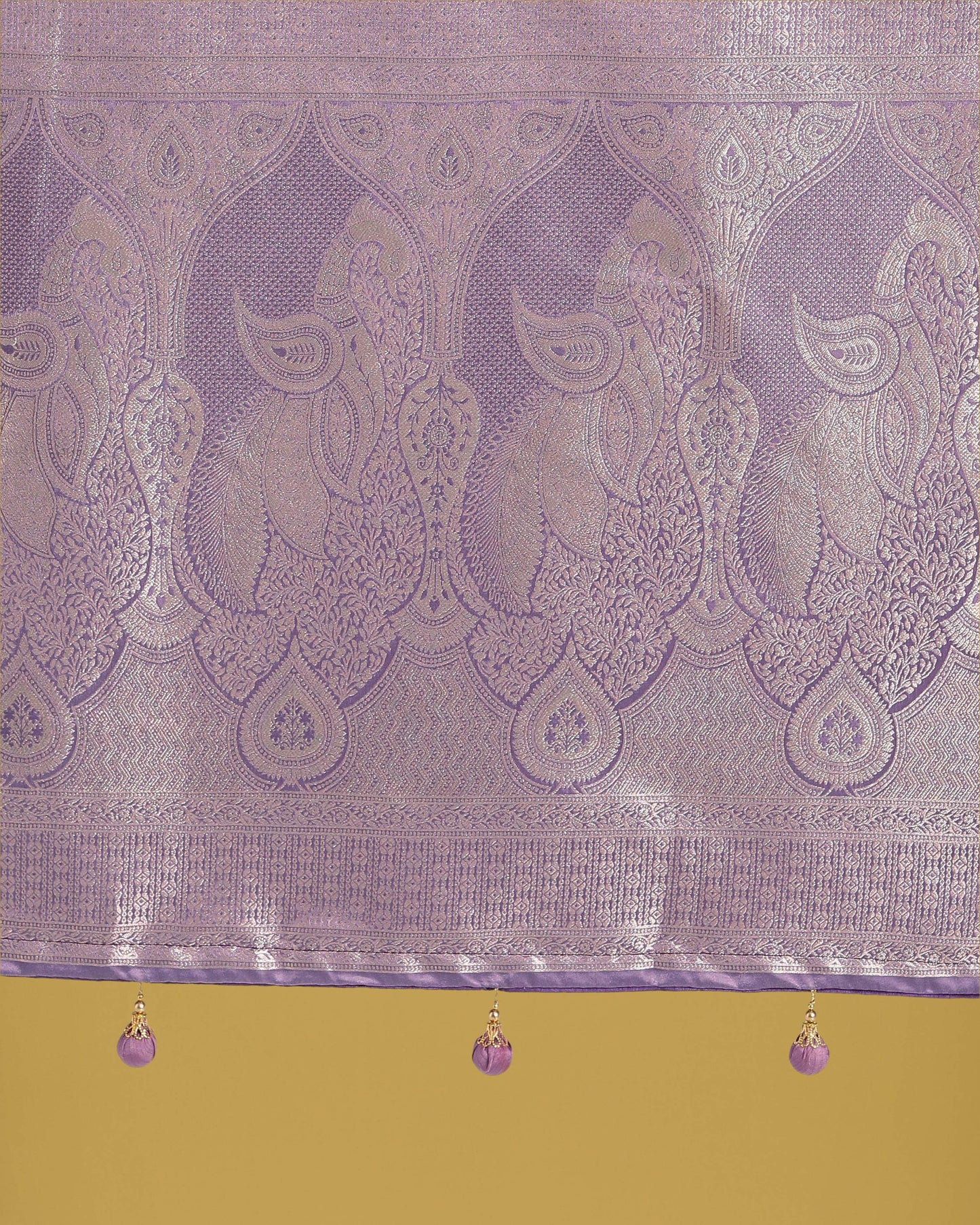 Monjolika Fashion Dusty Lavender Weaving Banarasi Satin Silk Trendy Saree For Festival | Swadesiicart