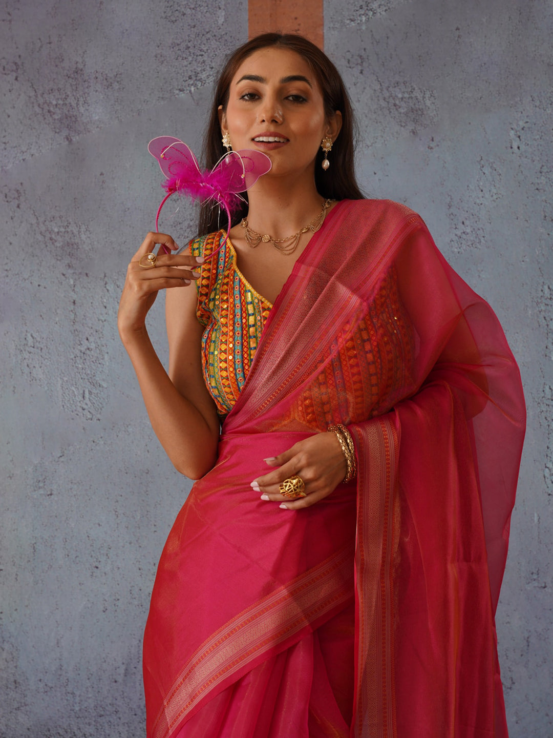 Tikhi Imli Zari Organza Heavy Work Saree | Swadesiicart