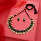 Tehzeeb Creations Black Colour Gold-Polished Stone Jewellery Choker Necklace Set With Matching Pair of Stud Earrings - Swadesiicart
