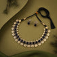 Tehzeeb Creations Black Colour Gold-Polished Stone Jewellery Choker Necklace Set With Matching Pair of Stud Earrings - Swadesiicart