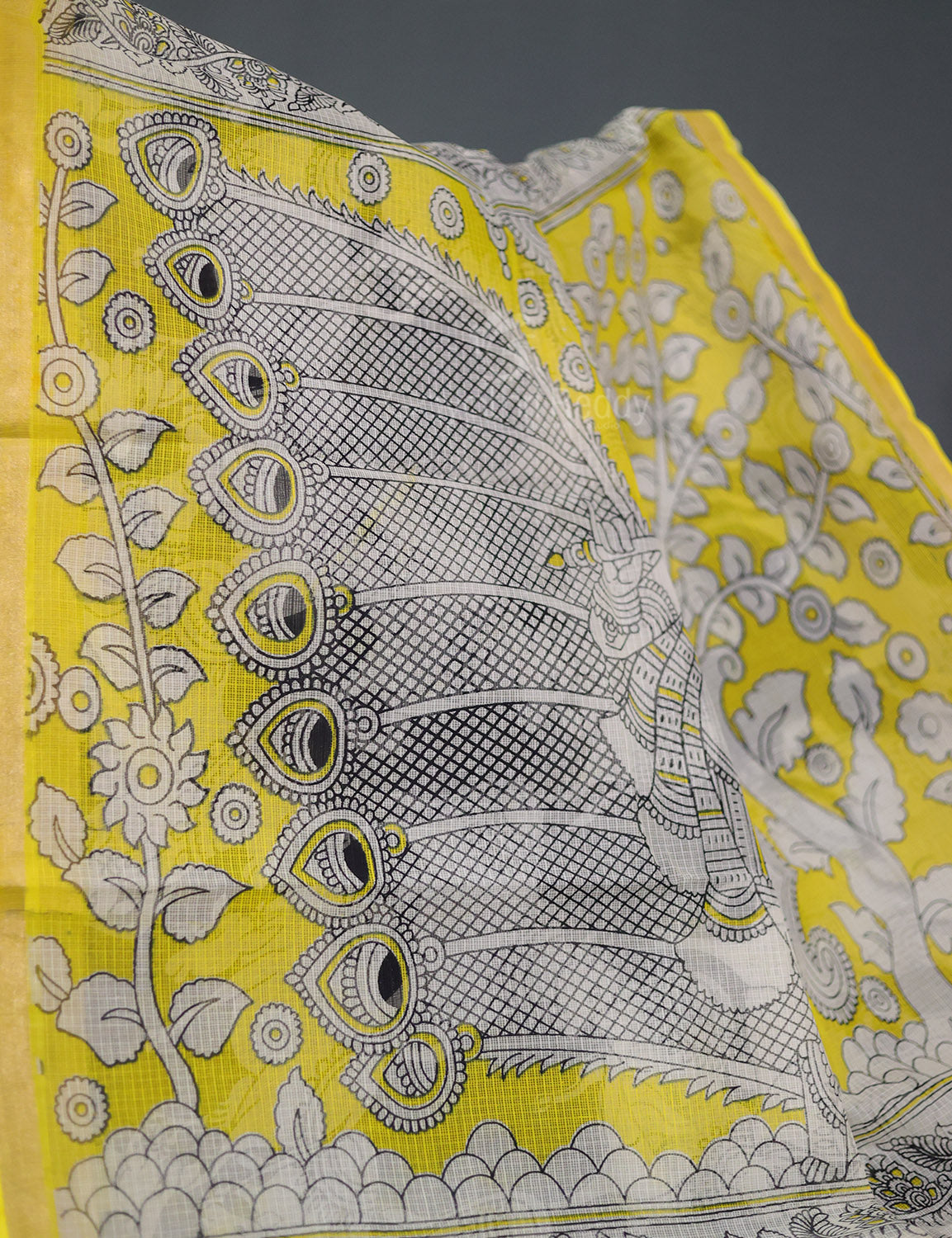 Black Colour Block Print Contrast Blouse Pure Kota Cotton Saree By Gayathri Reddy Designer Studio | Swadesiicart